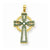 14k Gold Green & White Enameled Diamond-cut Celtic Cross Pendant, Pendants for Necklace