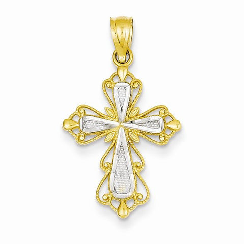 14k Gold w/Rhodium Diamond-cut Cross pendant, Stylish Pendants for Necklace