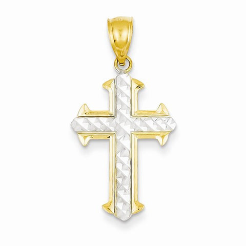 14k Gold w/Rhodium Diamond-cut Cross pendant, Classy Pendants for Necklace