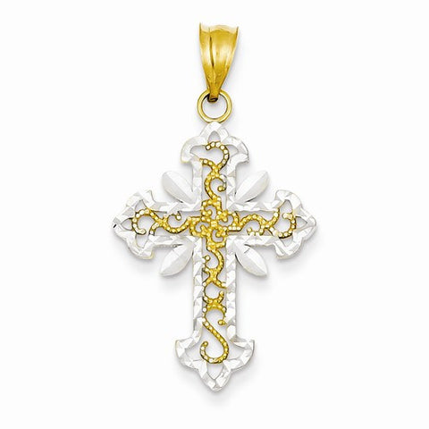14k Gold w/Rhodium Diamond-cut Cross pendant, Alluring Pendants for Necklace