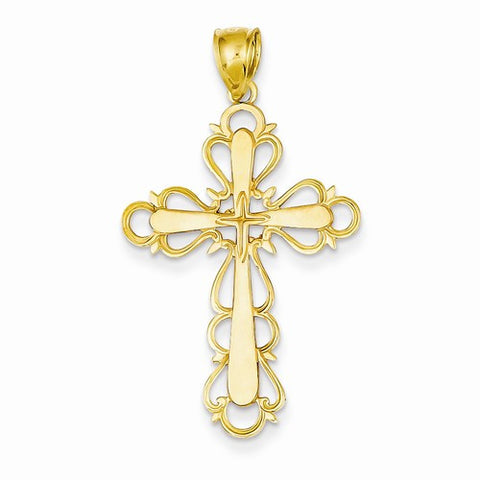 14k Gold Cross w/Lace Trim Pendant, Pendants for Necklace