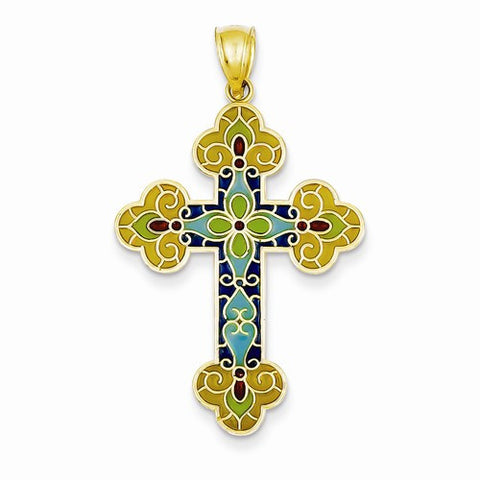 14k Gold Acrylic Flower Center Budded Cross Pendant, Pendants for Necklace