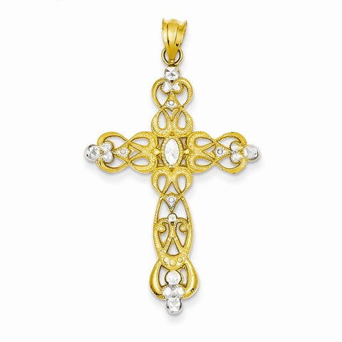 14k Gold w/Rhodium Diamond-cut Scroll Cross Pendant, Pendants for Necklace
