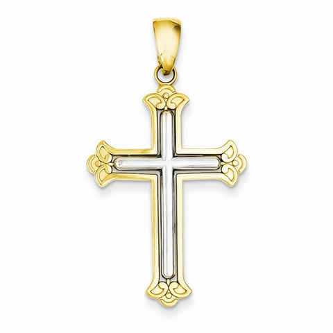 14k Gold Two-tone White Cross in Budded Yellow Cross Frame Pendant, Pendants for Necklace