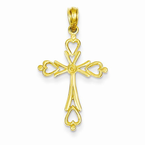 14k Gold Cut-out Hearts Cross Pendant, Pendants for Necklace