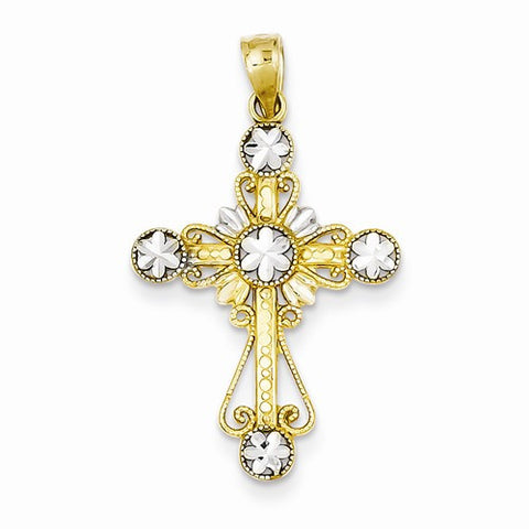 14k Gold w/Rhodium Diamond-cut Cross pendant, Exquisite Pendants for Necklace