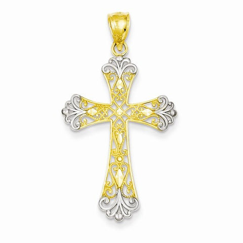 14k Gold w/Rhodium Diamond-cut Cross Pendant, Fine Pendants for Necklace