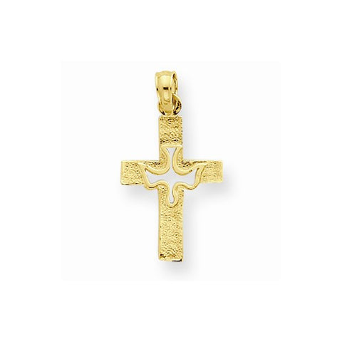 14k Gold Dove Cut-out on Cross Pendant, Pendants for Necklace