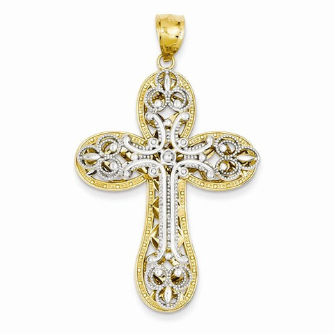 14k Gold Two-tone Diamond-cut Layered Cross Pendant, Pendants for Necklace