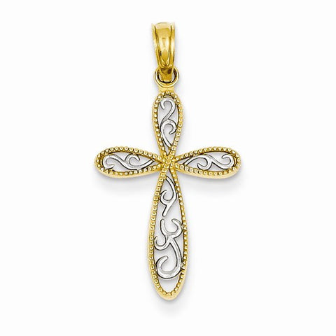 14k Gold w/Rhodium Filigree and Milgrain Cross Pendant, Pendants for Necklace
