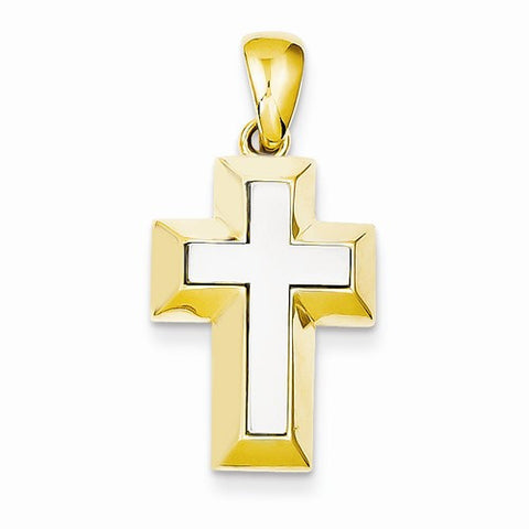 14k Gold Two-tone Open-backed Cross w/Yellow Edges Pendant, Pendants for Necklace
