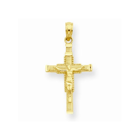 14k Gold Diamond-cut Beaded Accent Crucifix Pendant, Pendants for Necklace