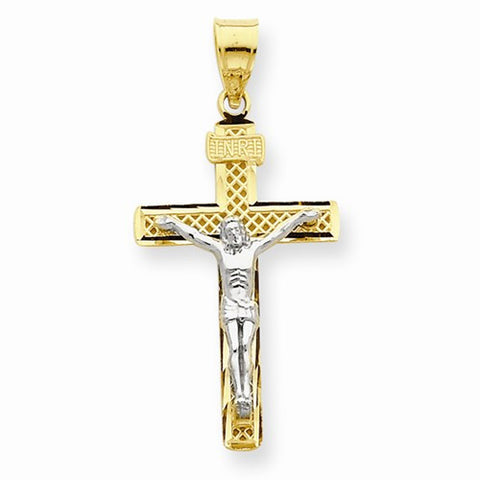 14k Gold Two-tone D/C Large Block Lattice Cross w/Crucifix Pendant, Pendants for Necklace