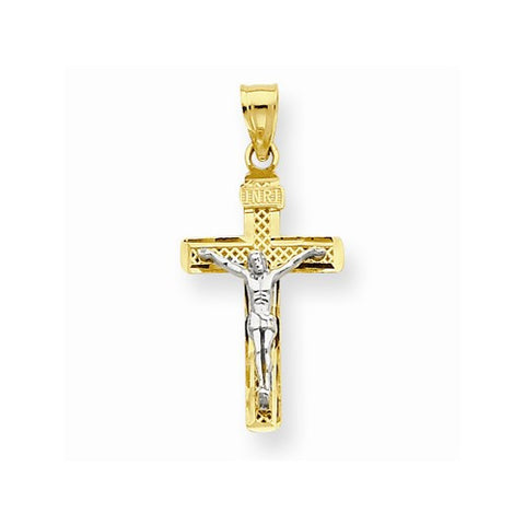 14k Gold Two-tone D/C Small Block Lattice Cross w/Crucifix Pendant, Pendants for Necklace