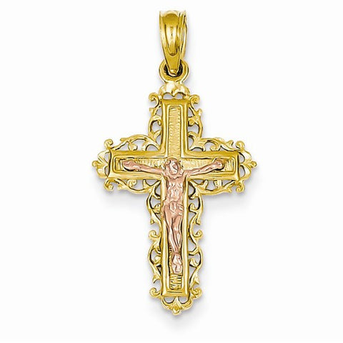 14k Gold Two-tone Lace Trimmed Crucifix Pendant, Pendants for Necklace