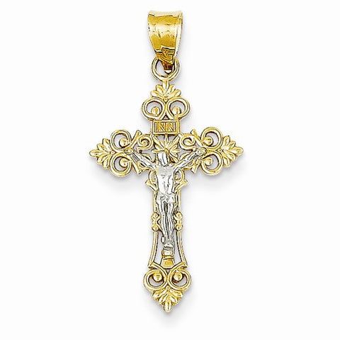 14k Gold Two-tone Small Lacey-edged INRI Crucifix Pendant, Pendants for Necklace