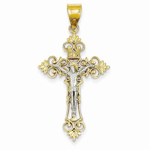 14k Gold Two-tone Large Lacey-edged INRI Crucifix Pendant, Pendants for Necklace