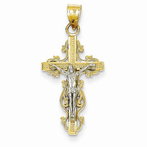 14k Gold Two-tone Small Narrow Cross w/Crucifix Pendant, Pendants for Necklace