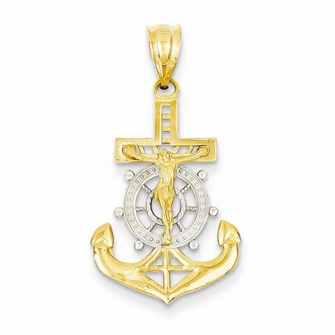 14k Gold w/Rhodium Diamond-cut Mariners Cross Pendant, Pendants for Necklace