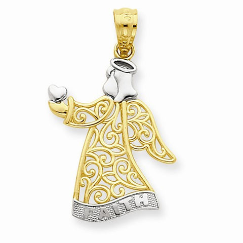 14k Gold w/Rhodium Faith Angel Pendant, Pendants for Necklace