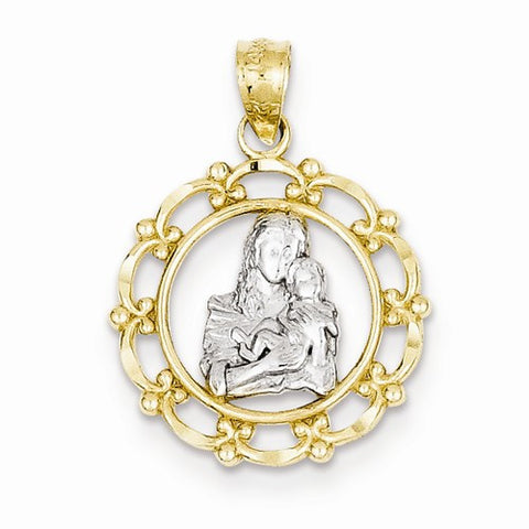 14k Gold w/Rhodium Mother Holding Baby Pendant, Pendants for Necklace