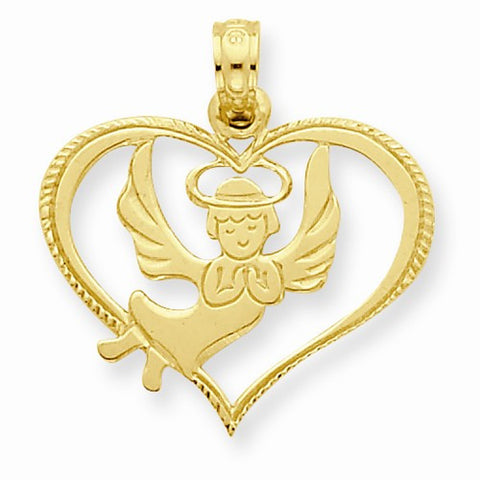 14k Gold Angel in Heart Pendant, Pendants for Necklace