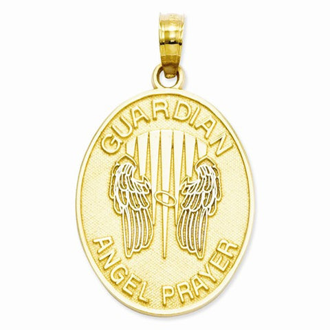14k Gold w/Rhodium Reversible w/Prayer Guardian Angel Pendant, Pendants for Necklace