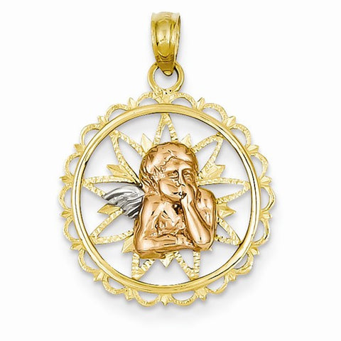 14k Gold Two-tone w/Rhodium Angel Resting on Elbow Pendant, Pendants for Necklace