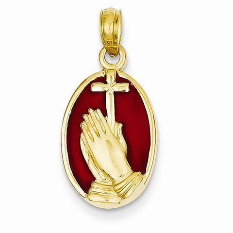 14k Gold Red Translucent Acrylic Praying Hands and Cross Pendant, Pendants for Necklace
