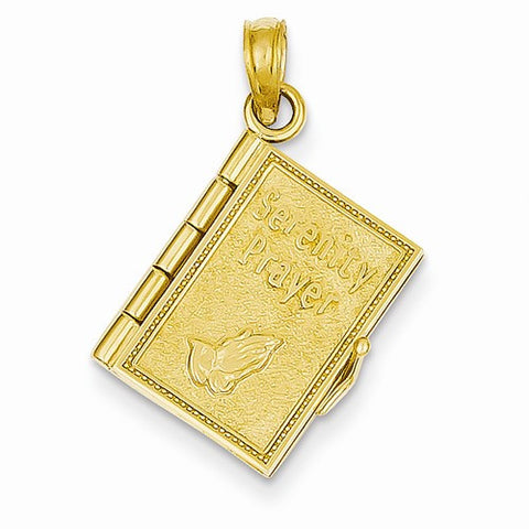 14k Gold 3-D Moveable Pages Serenity Prayer Book Pendant, Pendants for Necklace