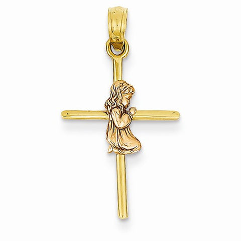 14k Gold Two-tone Girl on Cross Pendant, Pendants for Necklace