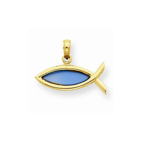 14k Gold Blue Translucent Acrylic Ichthus Pendant, Pendants for Necklace