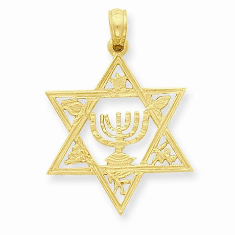 14k Gold Star of David w/Menorah Pendant, Pendants for Necklace