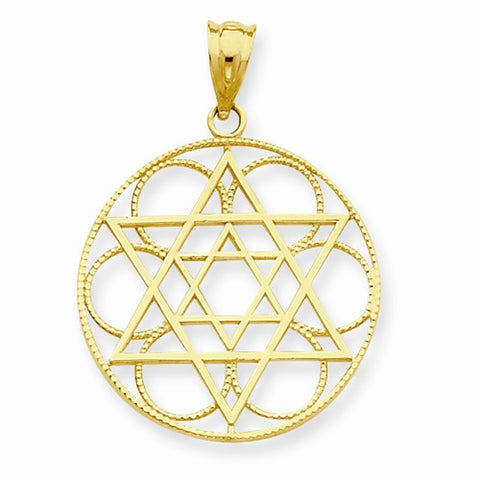 14k Gold Star of David Circle Pendant, Pendants for Necklace