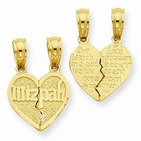14k Gold Reversible Break apart Mizpah Heart Pendant, Pendants for Necklace