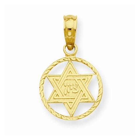 14k Gold Star of David in Circle Frame Pendant, Pendants for Necklace