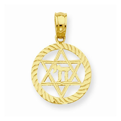 14k Gold Star of David and Chi in Circle Pendant, Pendants for Necklace