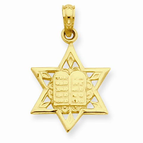 14k Gold Star of David w/Tablets in Center Pendant, Pendants for Necklace