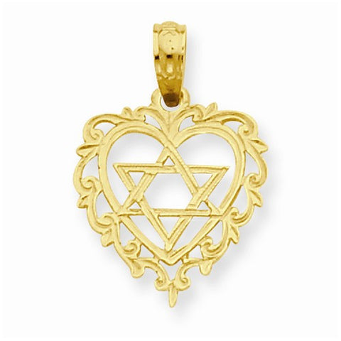 14k Gold Star of David in Heart Pendant, Pendants for Necklace