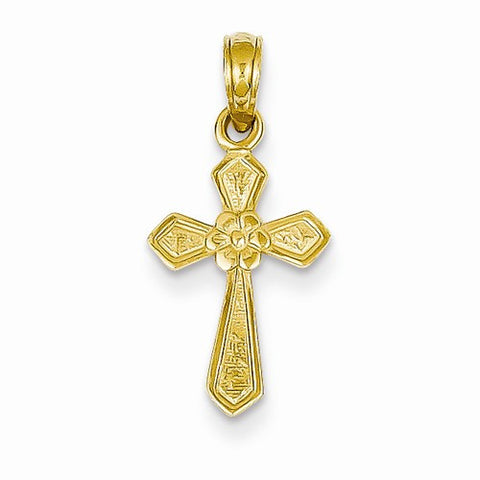 14k Gold Small Cross w/Flower Pendant, Pendants for Necklace