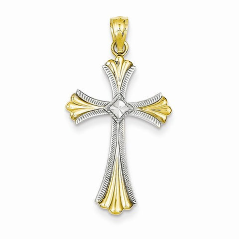 14k Gold Diamond-cut Rhodium Cross pendant, Fine Pendants for Necklace