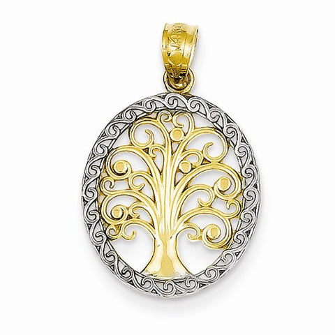 14k Yellow Gold Rhodium Plated Tree of Life Pendant, Pendants for Necklace