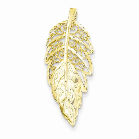 14k Yellow Gold Diamond Cut Leaf Pendant, Pendants for Necklace