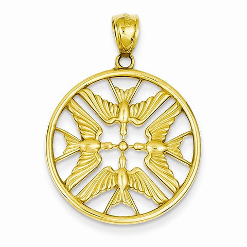 14k Yellow Gold Polished Doves in Circle Pendant, Pendants for Necklace