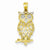 14k Yellow Gold Rhodium Plated Diamond Cut Owl Pendant, Pendants for Necklace