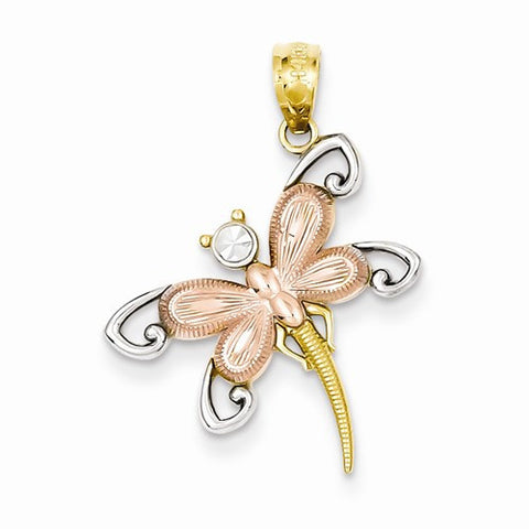 14k Two-tone Gold Rhodium Plated D/C Dragonfly Pendant, Pendants for Necklace