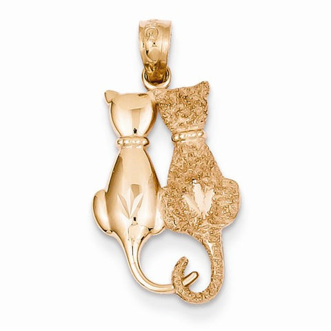 14k Rose Gold Polished and Textured Sitting Cats Pendant, Pendants for Necklace