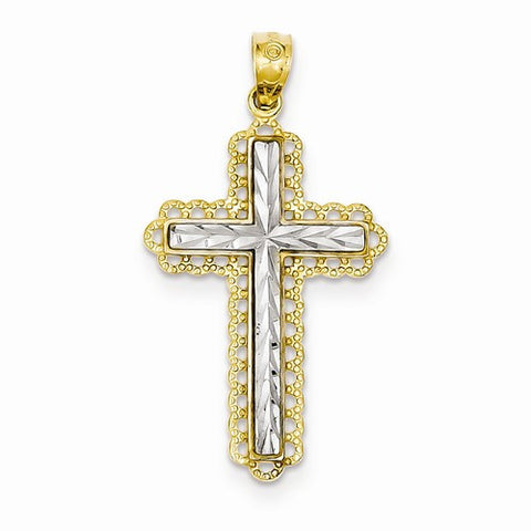 14k Yellow Gold Rhodium Plated Diamond Cut Cross Pendant, Pendants for Necklace