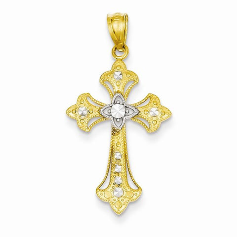 14k Gold Rhodium Diamond-cut Cross pendant, Lovely Pendants for Necklace
