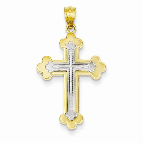 14k Gold Two-tone Budded Cross Pendant, Pendants for Necklace